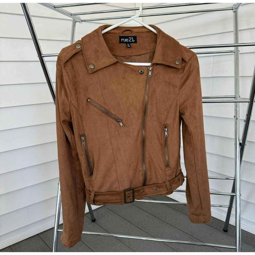 Rue 21 Women's Brown Faux Suede Fringe Western Cropped Moto Jacket Size S